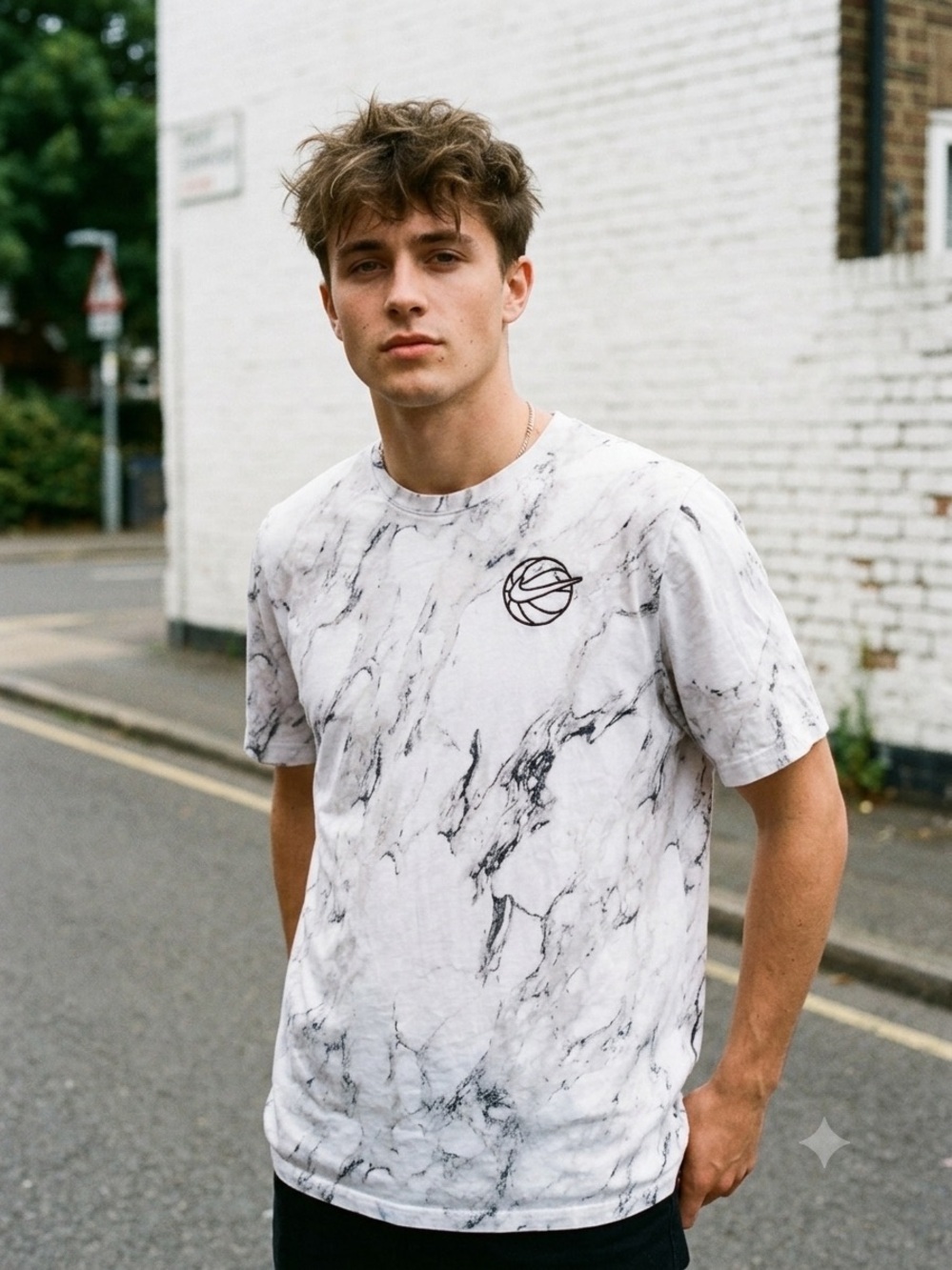 Nike AOP T Shirt Basketball Tee White Marble Short Sleeve Embroidered XL